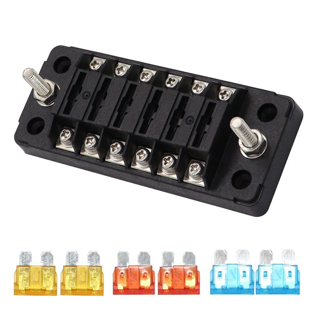 32V постоянного тока с источником питания от постоянного тока, 6-way Вход и Выход ATO или ATC предохранитель 1A для 20A для авто морской катер трехколесного велосипеда универсальный автомобильный держатель предохранителя