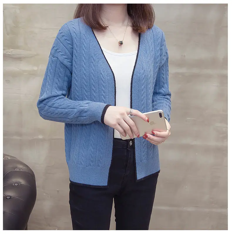 Cardigan de Malha Comprida com Decote em v Peonfly Feminino Outono Manga Camisola Cardigan Ponto Aberto Puxar Femme Azul 2021 19 Moda Feminina