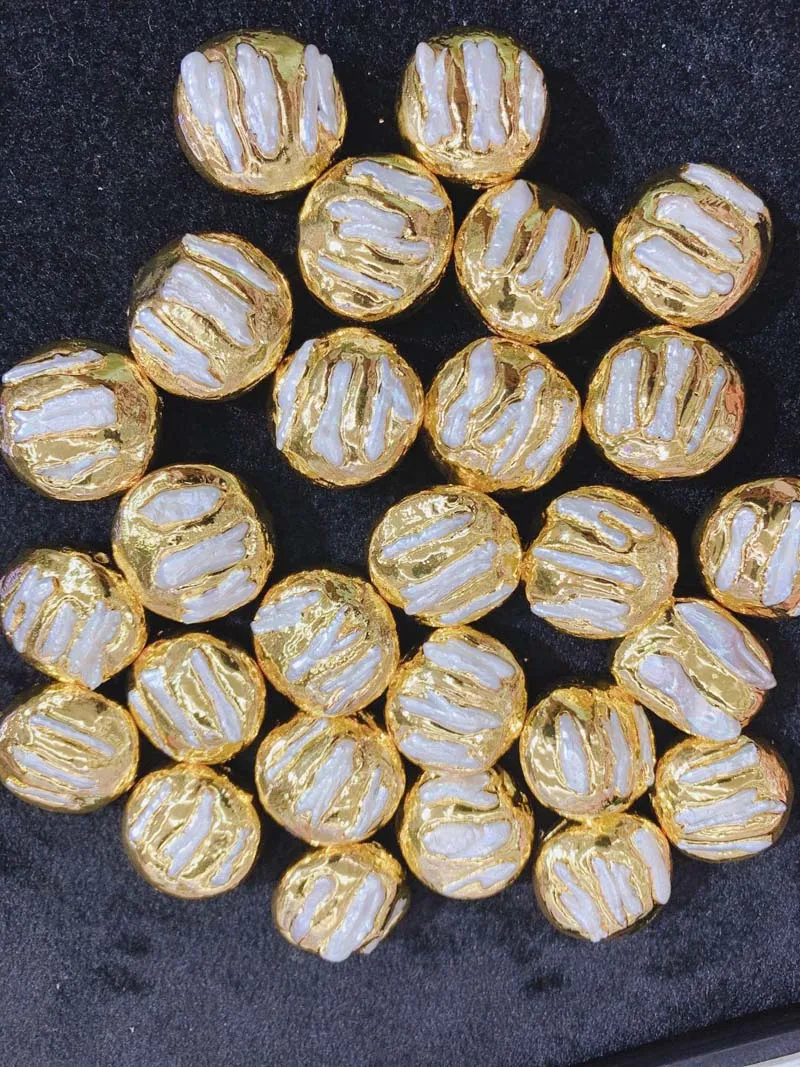 

New Jewelry Finding Baroque Pearl Connector Beads For Jewelry Bracelet Necklace Making DIY Pearl Space Beads 10pcs 24k Round