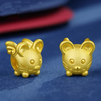 

Really 999 24K Yellow Gold Bracelet 3D Gold Cute Fly Mouse Garnet Beads Bracelet 1g