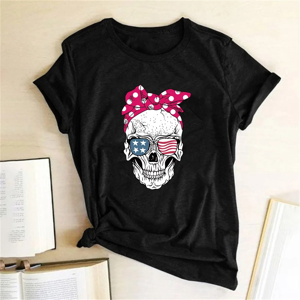 Футболка с забавным черепом в стиле панк, женская модная повседневная футболка с короткими рукавами и подсолнухами, женская рубашка, топы Mujer Verano