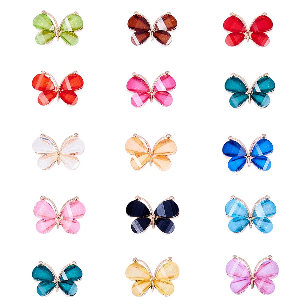56Pcs 14 Colors Colorful Butterfly Charms Glass Animal Pendants Mixed Color for DIY Bracelet Necklace Earrings Jewelry Making
