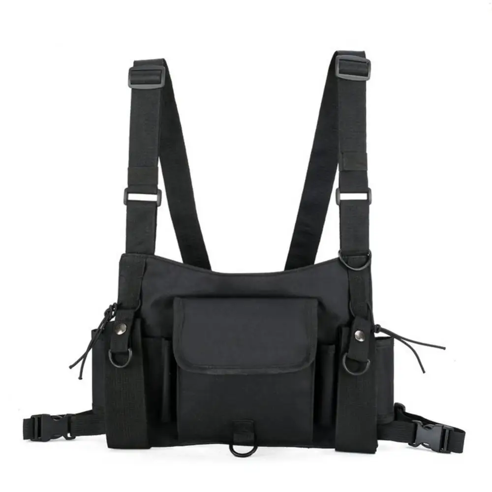 Fashion Men Chest Bag Multi Pockets Double Straps Nylon Chest Bag Vest Hip Hop Streetwear Pack