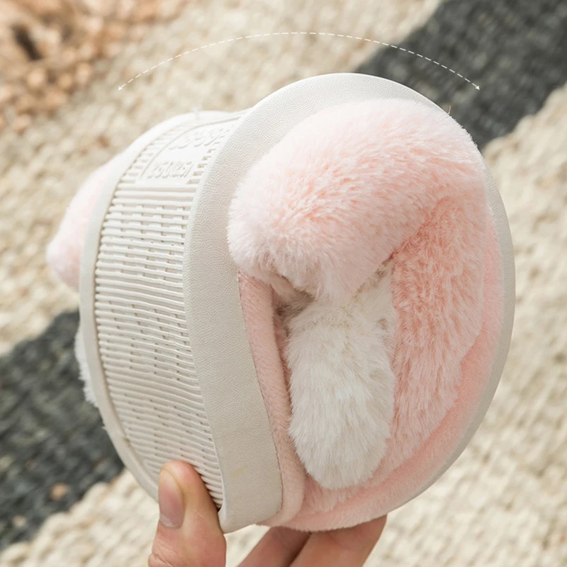 SWQZVT Rabbit women furry slippers cartoon cut warm pink bedroom ladies slippers with fur home sleepers winter shoes women 2020 (15)