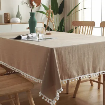 

CANIRICA Table Cloth With Small Ball Tablecloth Kitchen Decorative Table Cover Wedding Solid Color Mantel Table Accessories