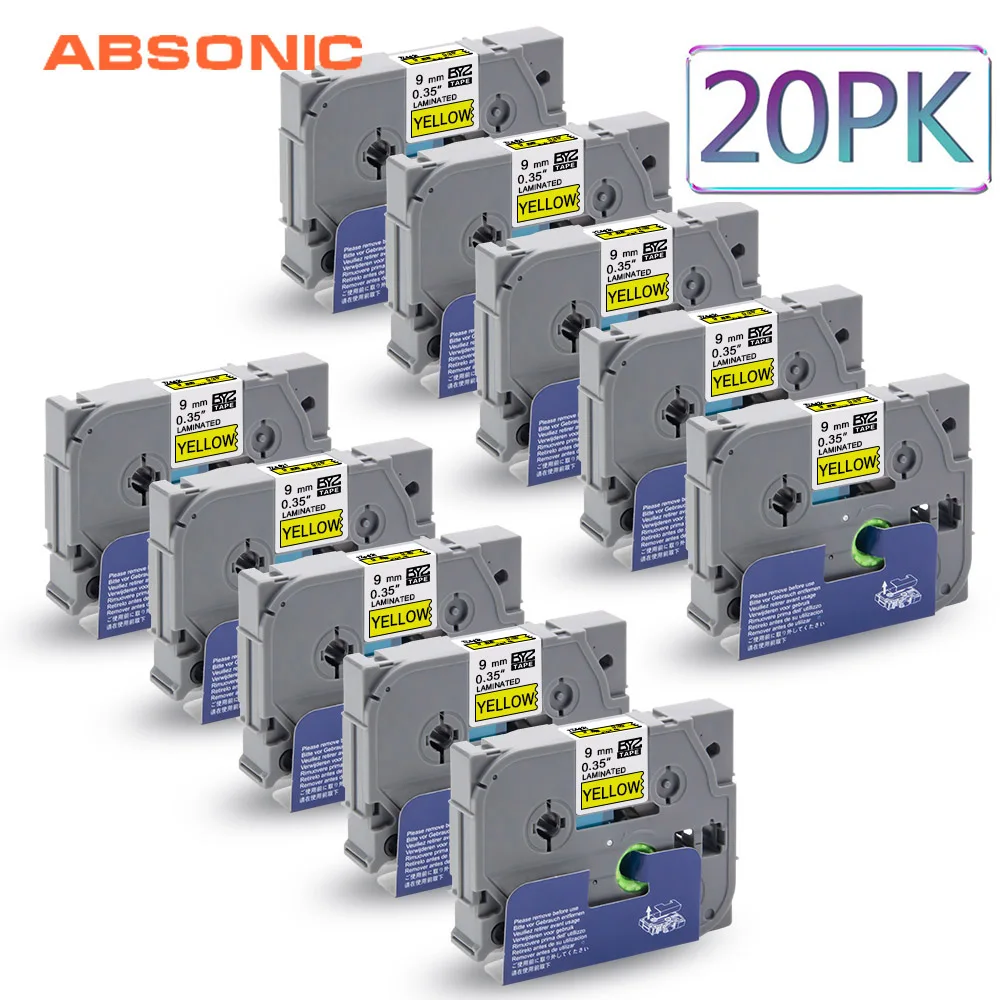 Absonic 20PCS TZe-621 TZ-621 TZe Standard Adhesive Label Tape Brother P-touch PT-D210 PT-H110 PT-D400 PT-D600 PT-D700 LabelMaker