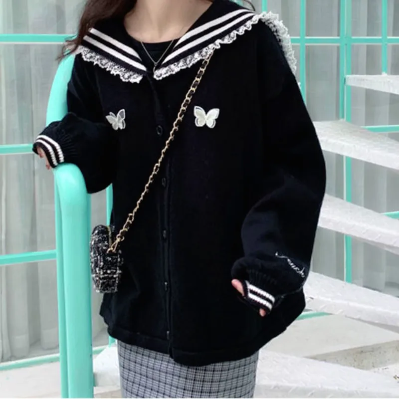 

Black Sweet Cardigan Women Knitted Kawaii Lolita Sweater Female Vintage Harajuku Korean Sweater Women's Clothing Autumn 2020