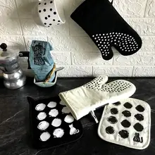 Теплоизоляционные перчатки в горошек, черные и белые хлопковые теплоизоляционные накладки, Нескользящие теплоизоляционные перчатки, кухонные аксессуары