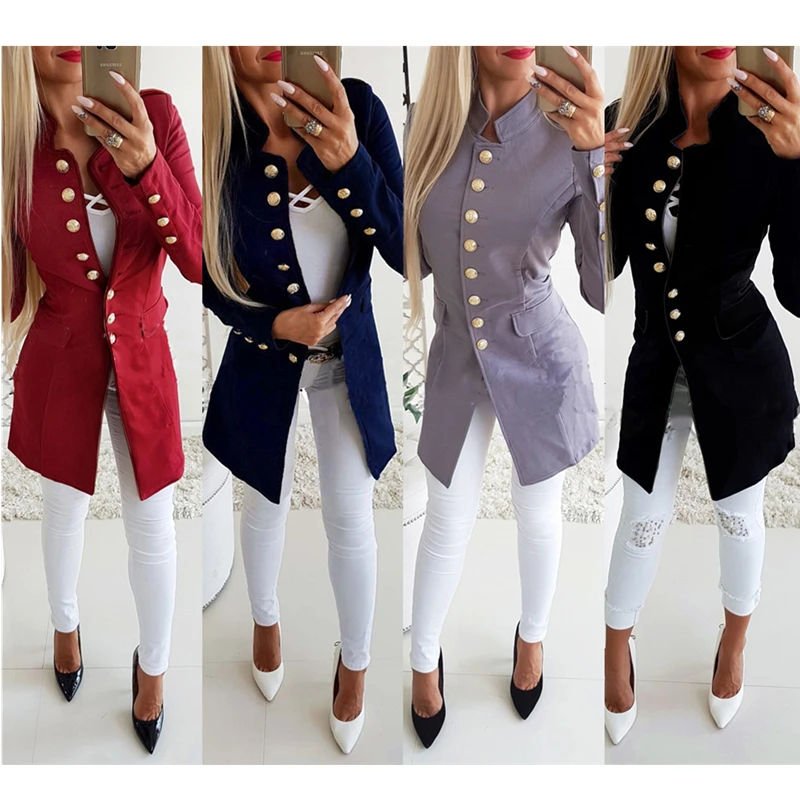 

Autumn New Fashion Office Coat Ladies Solid Color Women Long Sleeve Slim Suit Long Jacket Female Plus Size Tops Dropshipping