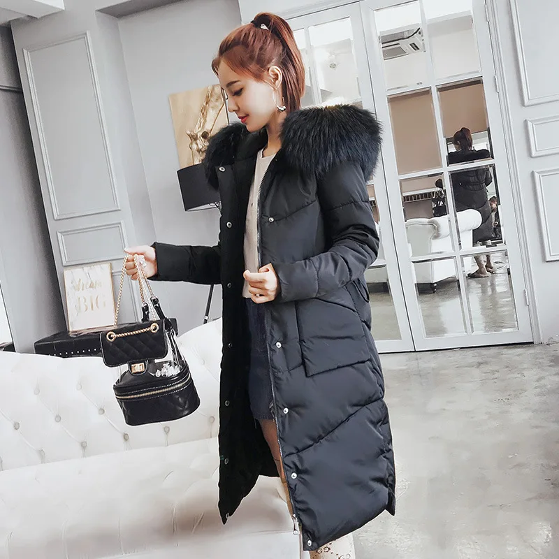 

2018 Europe And America Fashion New Style Mid-length down Cotton Coat Large Color mao ling kuan Waist Elastic xi dai kuan Cotton