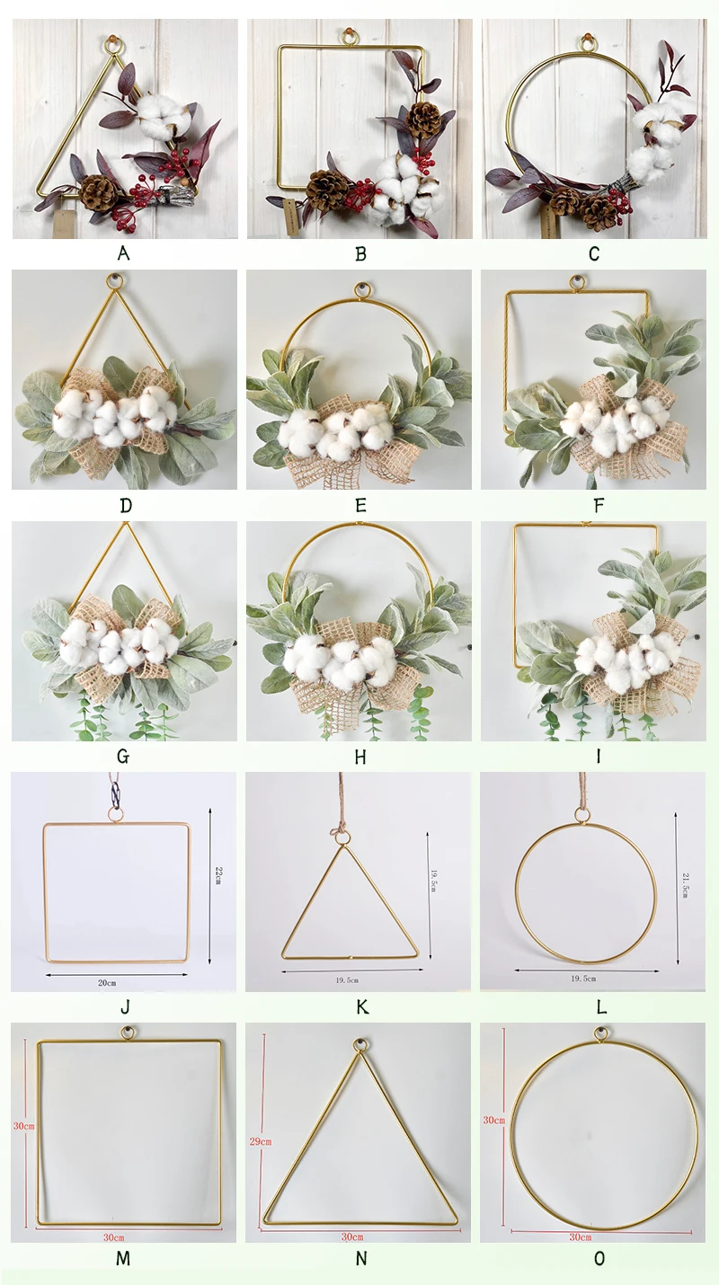 JAROWN European Style Geometry Metal Cotton Flower Garland Hemp Rope Home Wall Decoration Furnishing Artificial Plant Hanging Ring (117)
