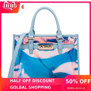 

Top Handle Transparent Bags for Women 2019 Handbag Pvc Shoulder Bags Fashion Jelly bag Messenger Bags sac transparent femme