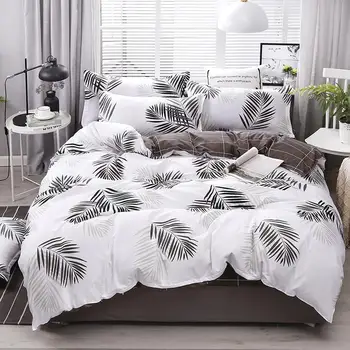 

New Leaves Printing High Quality 3/4pcs Bedding Set Bed Linings Duvet Cover Bed Sheet Pillowcases Cover Set Dropshipping