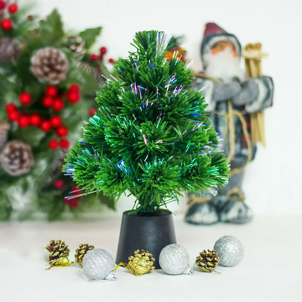 30*20cm Newly USB Fiber Mini Christmas Tree Desk Table Decor Festival Party Ornaments Xmas Gift