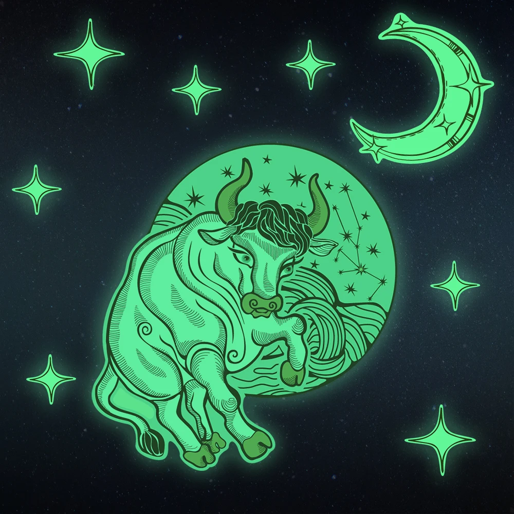 

Cartoon Luminous Wall Sticker Taurus Moon Star Glow in the Dark Wallpaper Decal for Kid Room Bedroom Livingroom Home Decoration