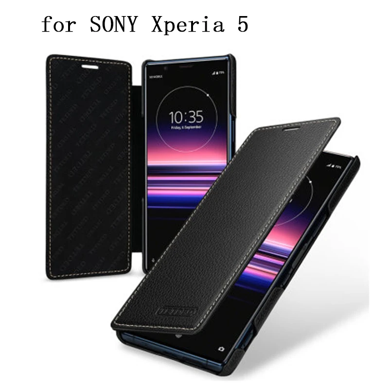

Business Flip Phone Shell for SONY Xperia 5 Genuine Cow Leather Pritective Case for Sony Xperia5 Luxury Coque capa