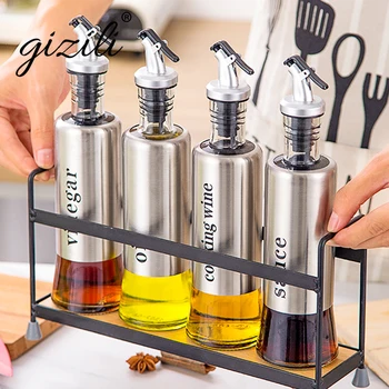 

Olive Oil Dispenser Bottle Sauce Vinegar Wine Seasoning Glass Stainless Steel Container Kitchen Storage Cooking Tool Accessories