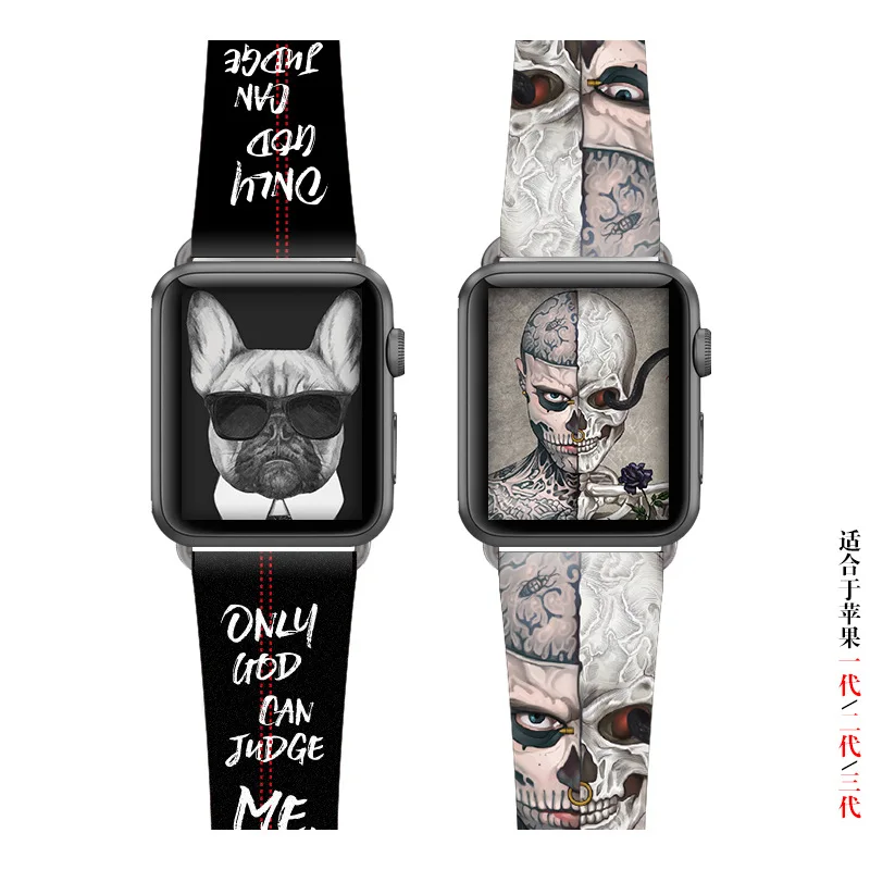 Кожаный ремешок с принтом в стиле хип-хоп для iwatch, ремешок серии 4, 3, 2, 1, модный уличный стиль, креативный Apple Watch 42 мм, 38 мм, 44 мм, 40 мм