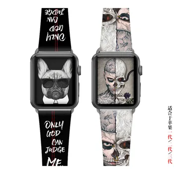 

Hip Hop Printed Leather Band for iwatch Strap Series 4 3 2 1 fashion Street culture creative Apple Watch42mm 38mm 44mm 40mm