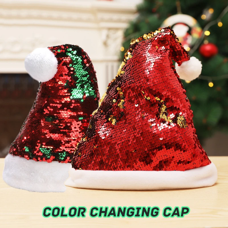 2020 New Funny Light Christmas Hats Beanie Magic Color Changing Cap lot Sequin Christmas Hats For Girls Women Kids Adults Party