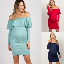 2019 Europe And America Autumn Women’s Dress Horizontal Neck Long Sleeve Pregnant Women Dress