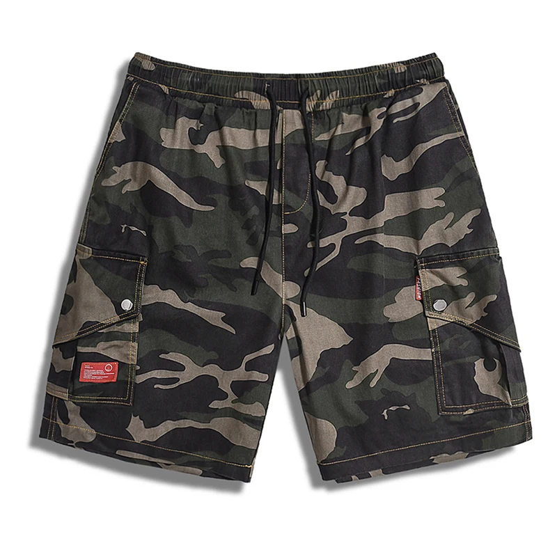 Плюс размер XL-7XL повседневные шорты с несколькими карманами камуфляж эластичный шнурок на талии брюки Чистый хлопок Прямые пляжные шорты Лето