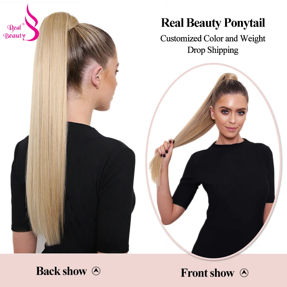 Echte Schoonheid Straight Human Hair Magic Tie Paardenstaart 100% Remy Human Hair Wrap Rond Paardenstaarten Uitbreiding Voor Zwarte Vrouwen