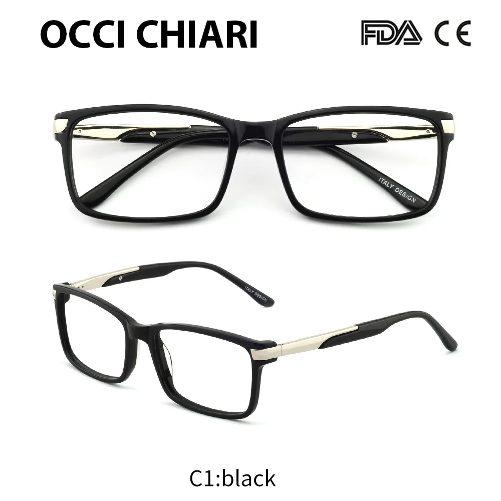 OCCI CHIARI, оправы для очков, оптические очки, очки Gafas, прямоугольные мужские черные оправы для очков по рецепту, прозрачные линзы, W-CAPATI - Цвет оправы: C1 black
