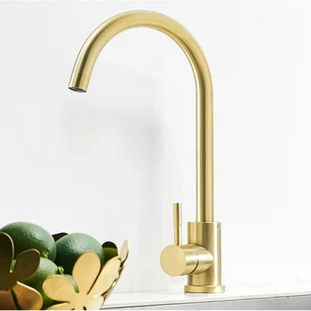 

Single Handle High Arc Brushed Gold Kitchen Faucet Stainless Steel Commercial Single Hole Kitchen Sink Faucet Modern