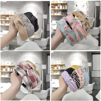 

Ladies solid color stripe alternate with lace black dot 30 designs can choose bowknot wide edge cloth art stripe knot hair band