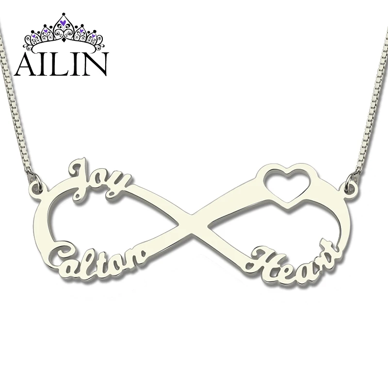 

AILIN 18K-Plated Stainless Steel Jewelry Women Custom Three Name Necklace With One Heart Personalized Infinity Gift Necklace