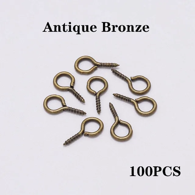 100-200pcs Small Tiny Mini Eye Pins Eyepins Hooks Eyelets Screw Threaded Gold Clasps Hooks Jewelry Findings For Making DIY Antique Bronze100
