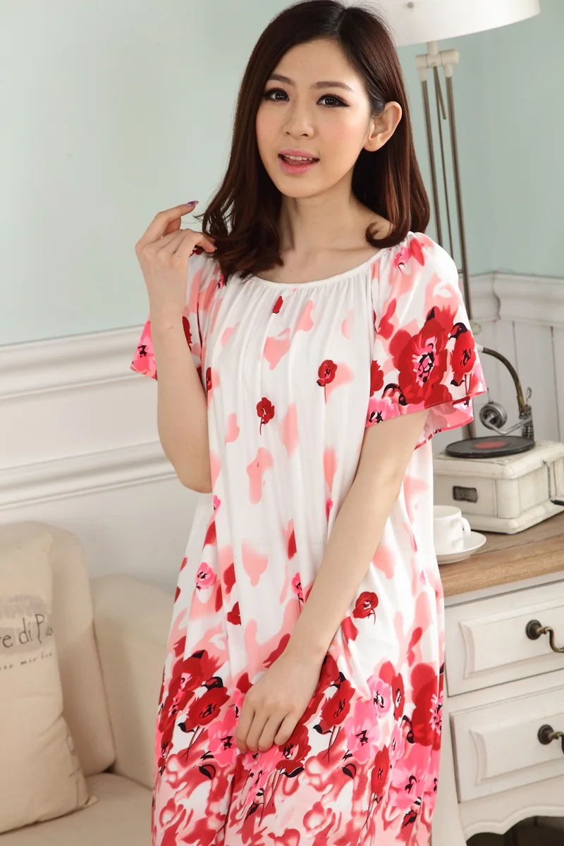 Summer Women's Modal City Special Offer Plus-sized Pajamas Short Sleeve Women's Fat Mm Nightgown Dress