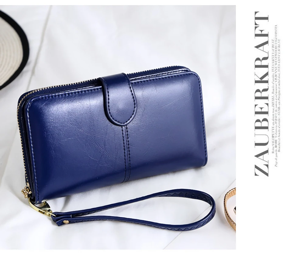 Women Oil Wax Leather Women's Wallet Female Purses Big Capacity Hasp Zipper Purse Ladies Long Wristlet Clutch Coin Card Holders Women Oil Wax Leather Women's Wallet Female Purses Big Capacity Hasp Zipper Purse Ladies Long Wristlet Clutch Coin Card Holders