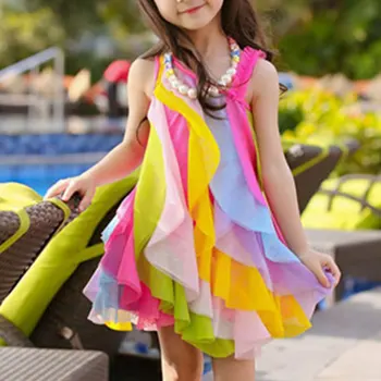 

Baby Girls Mixed Color Sleeveless Dress Kids Princess Layered Dresses