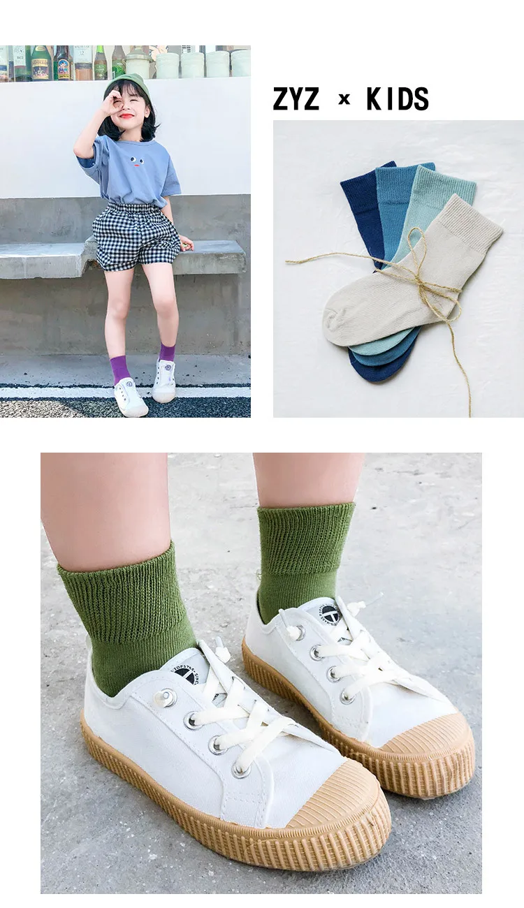 Summer New Style CHILDREN'S Socks Combed Cotton Plain Color High Screw Type Men And Women Children Short Socks Solid Color BABY'