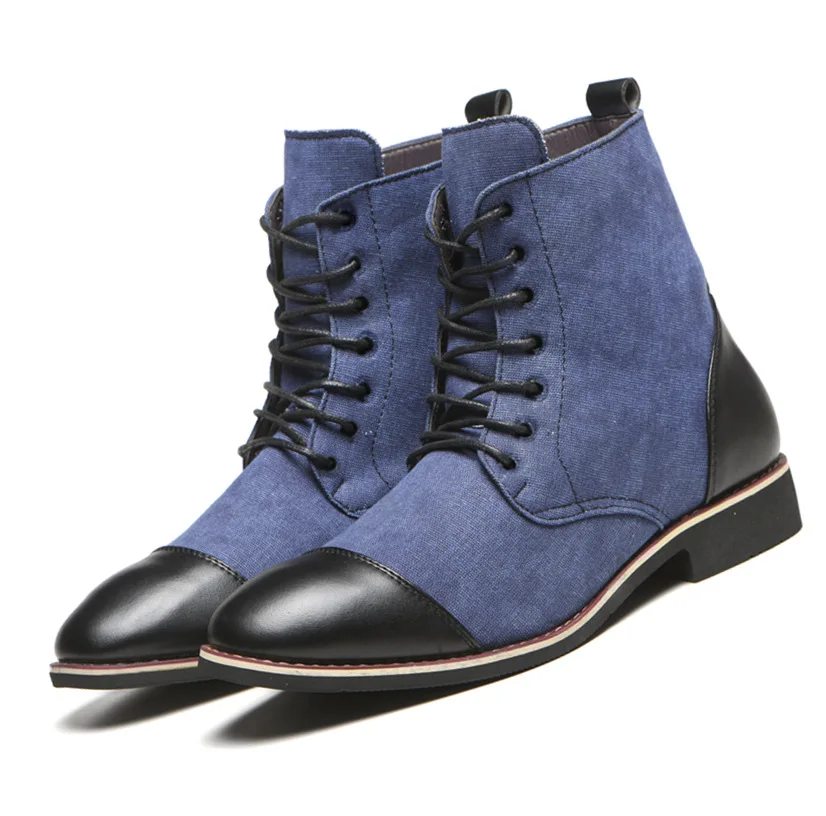 ZYYZYM/мужские ботинки; сезон весна-осень; повседневная обувь; ковбойские сапоги мужские оксфорды; модные кожаные ботинки; мужские ботинки; Zapatos De Hombre - Цвет: Синий