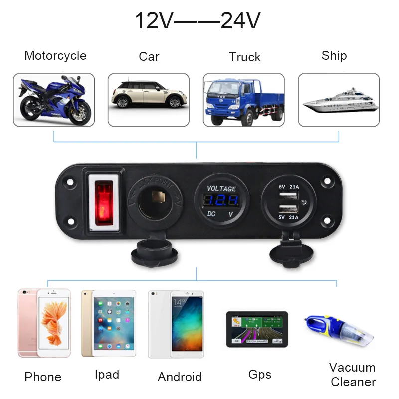 Двойной USB Зарядное устройство морской желобковый выключатель Панель 5V 3.1A прикуривателя с светодиодный освещения для телефонов Планшеты gps для автомобилей Грузовик ATV
