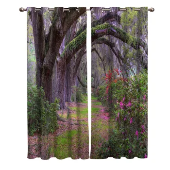 

Forest Spring Tree Flowers Pink Green Window Curtains Living Room Boys Children Bedroom Kids Room Cortina Window Treatment