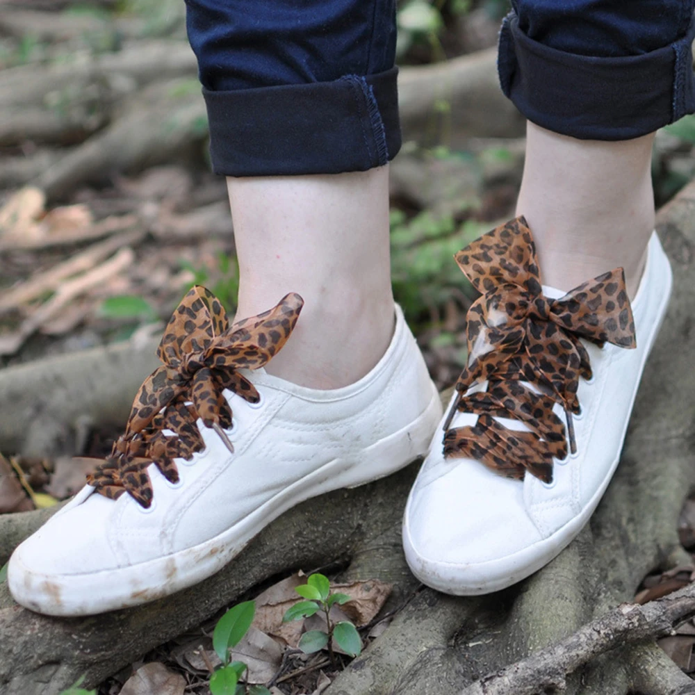 Leopard Print Lace Shoelace Accessories - Elegant Shoe Decorations, One Pair