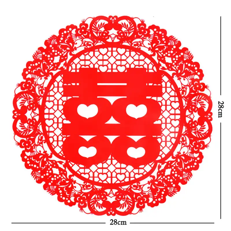 4 CHINESE 23cm RED DOUBLE HAPPINESS PAPER CUT WINDOW STICKER NEW YEAR HOME PARTY