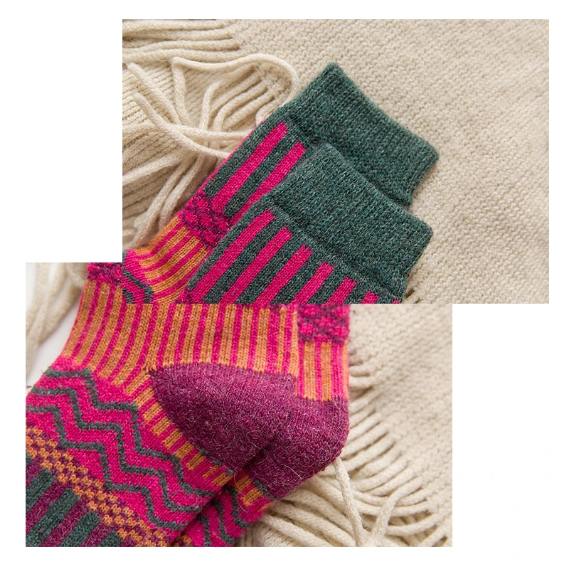 toe socks for women Women Winter Autumn Socks 1 Pairs Thick Knit Wool Soft Warm Casual Socks Vintage Style Colorful Socks For Women Free Size cute socks for women