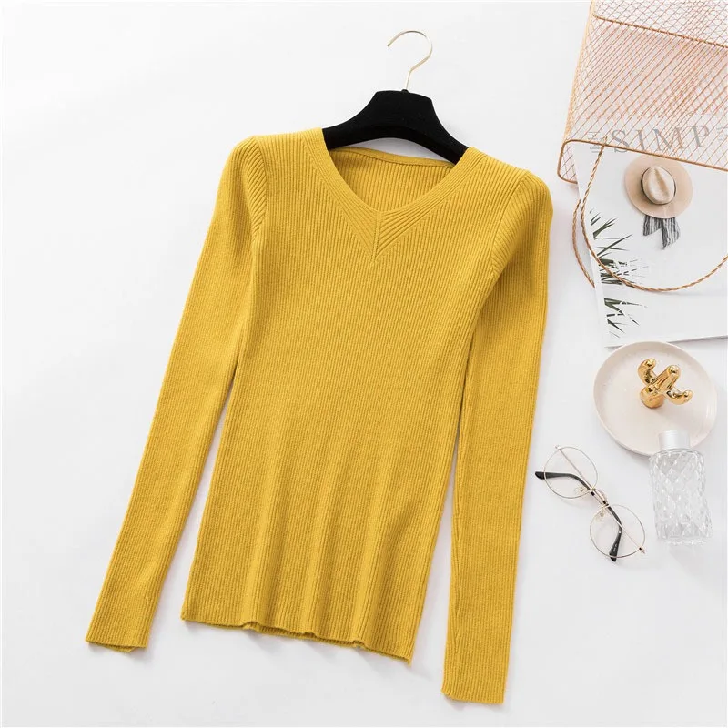 

Women Knitted Long Sleeves Sweater Warm Female Jumper Women V-Neck Pullover and Sweater