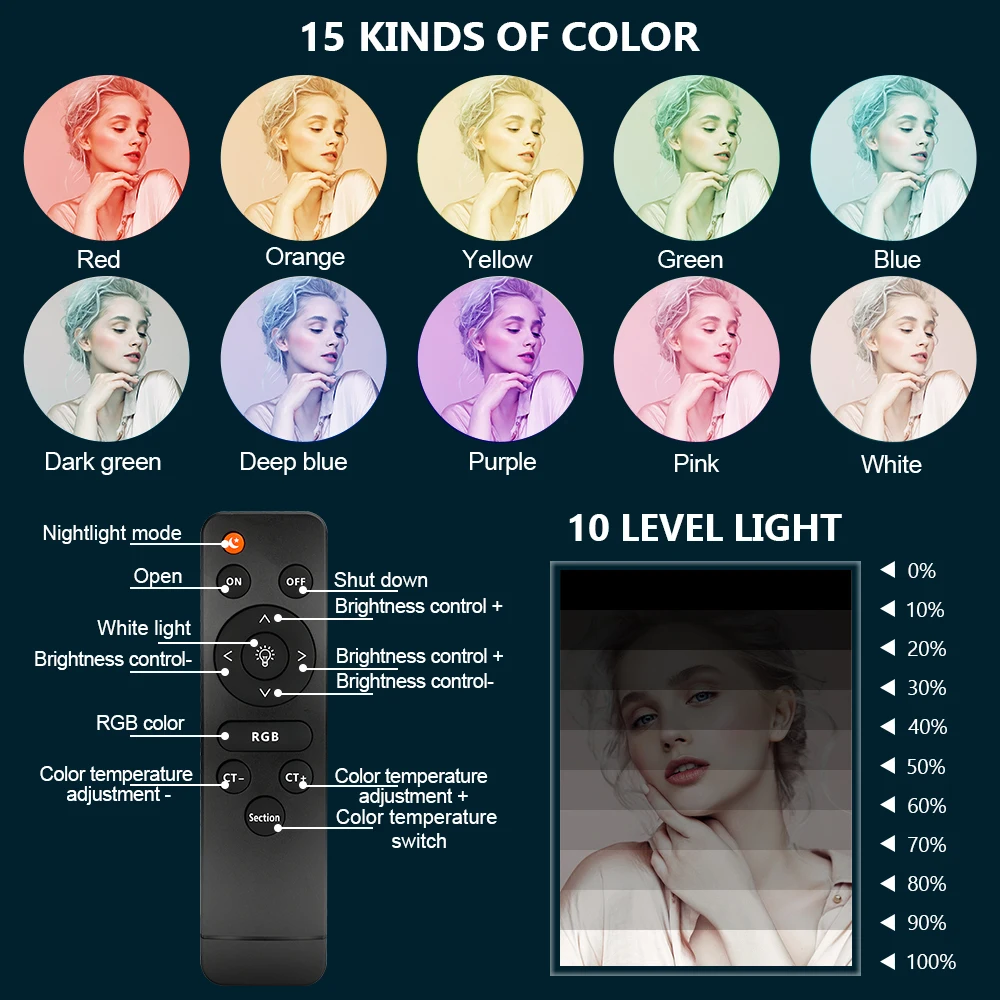 Lâmpada com Tripé Iluminação ao Vivo para o Telefone Luz de Preenchimento Polegada Anel 50w Fotografia Remoto 45cm Led Pode Ser Escurecido Selfie 18 Rgb Luz - Image 2