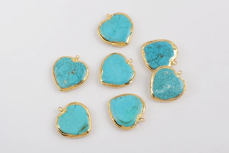 BOROSA 10 шт Мода позолоченное сердце форма синий Howlite Шарм Charms ISES амулеты ювелирные аксессуары для изготовления ожерелья G1873