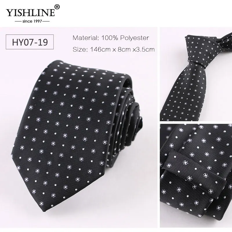 HY07-19 YISHLINE Модный 7 см мужской галстук в полоску и горох цветочный 1200 иглы шейный галстук для галстука жениха свадебный галстук тощий синий красный - Цвет: HY07-19