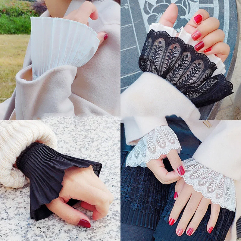 Top Seller Women Crochet Hollow Gloves Lady Accessories Apparel Handmade Universal False Lace Cuff Sleeve Shirt Lace Fake Sleeve