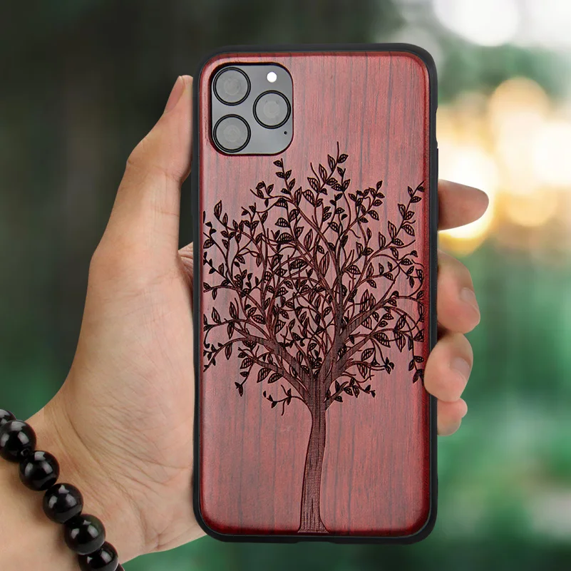 banian YFWOOD совместимый для iPhone 11 Pro Max чехол 6,5 дюймов, уникальный деревянный ударопрочный защитный чехол для iPhone 11 P - Цвет: banian