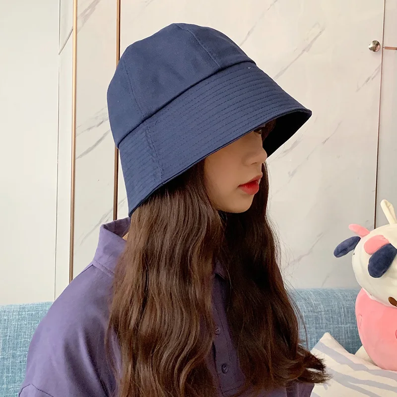 New Fashion Women's Black White Solid Bucket Hat Fisherman Hat Summer Panama Cap Beach Sun Fishing Boonie Hat