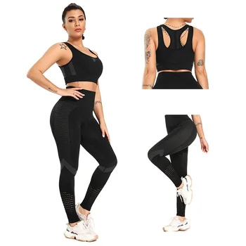 

Seamless yoga 2PCS suit women's high-strength shockproof sports bra hip lifting tight fitness pants Sports Bra + Leggings Set
